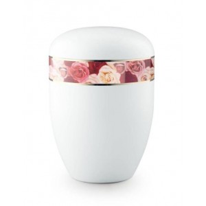 Biodegradable Urn (White with Roses Border) **Stunning Floral Design**